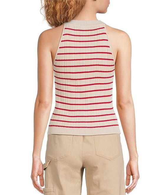 Skies Are Blue Striped Rib Knit High Neck Sleeveless Top Product Image