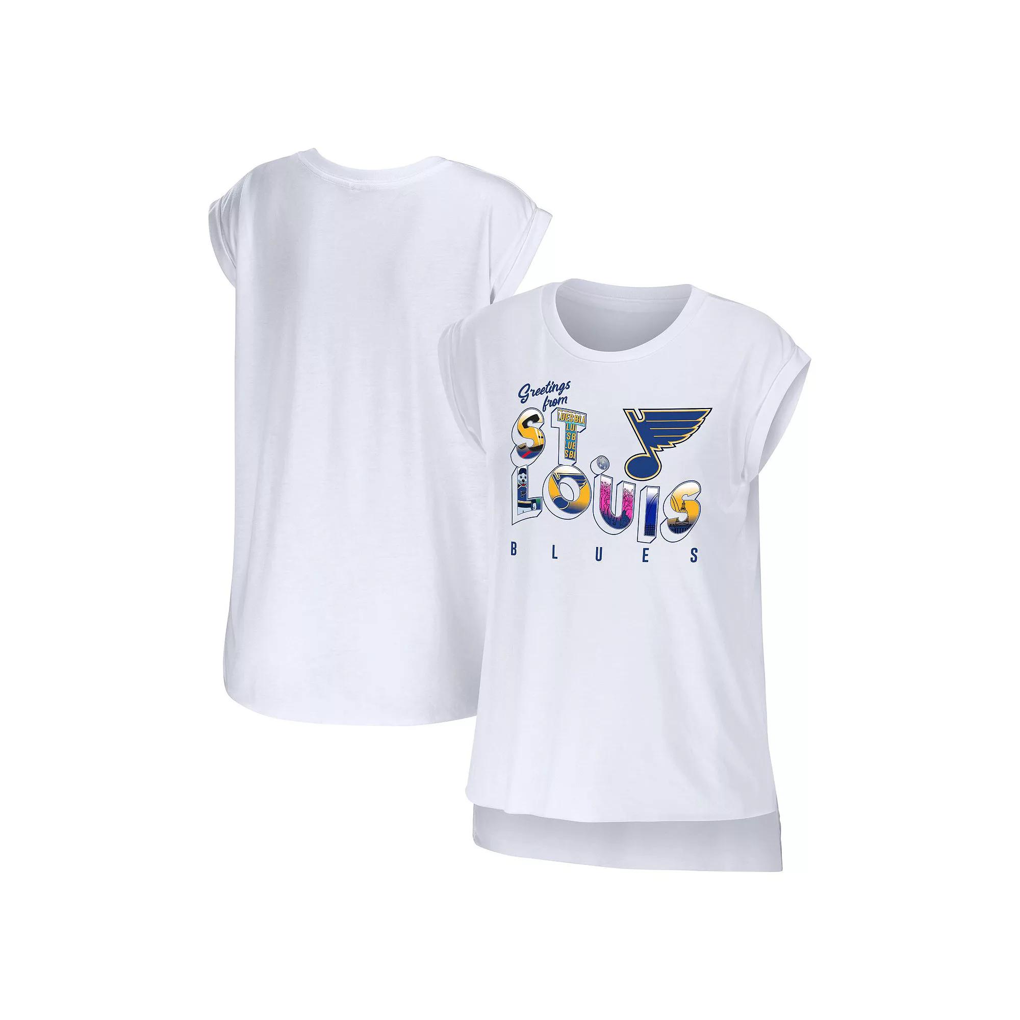 Women's WEAR by Erin Andrews White St. Louis Blues Greetings From Muscle T-Shirt,  Product Image