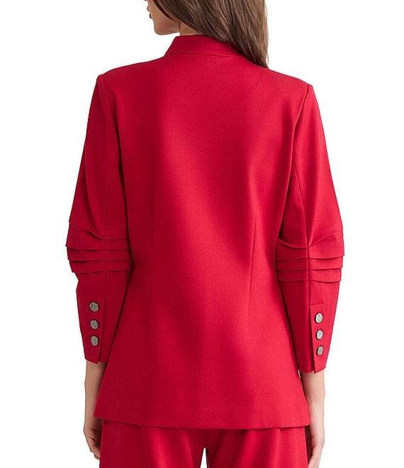 MISOOK Luxe Stretch Ponte Modified Mandarin Collar 3/4 Pleated Sleeve Blazer Product Image