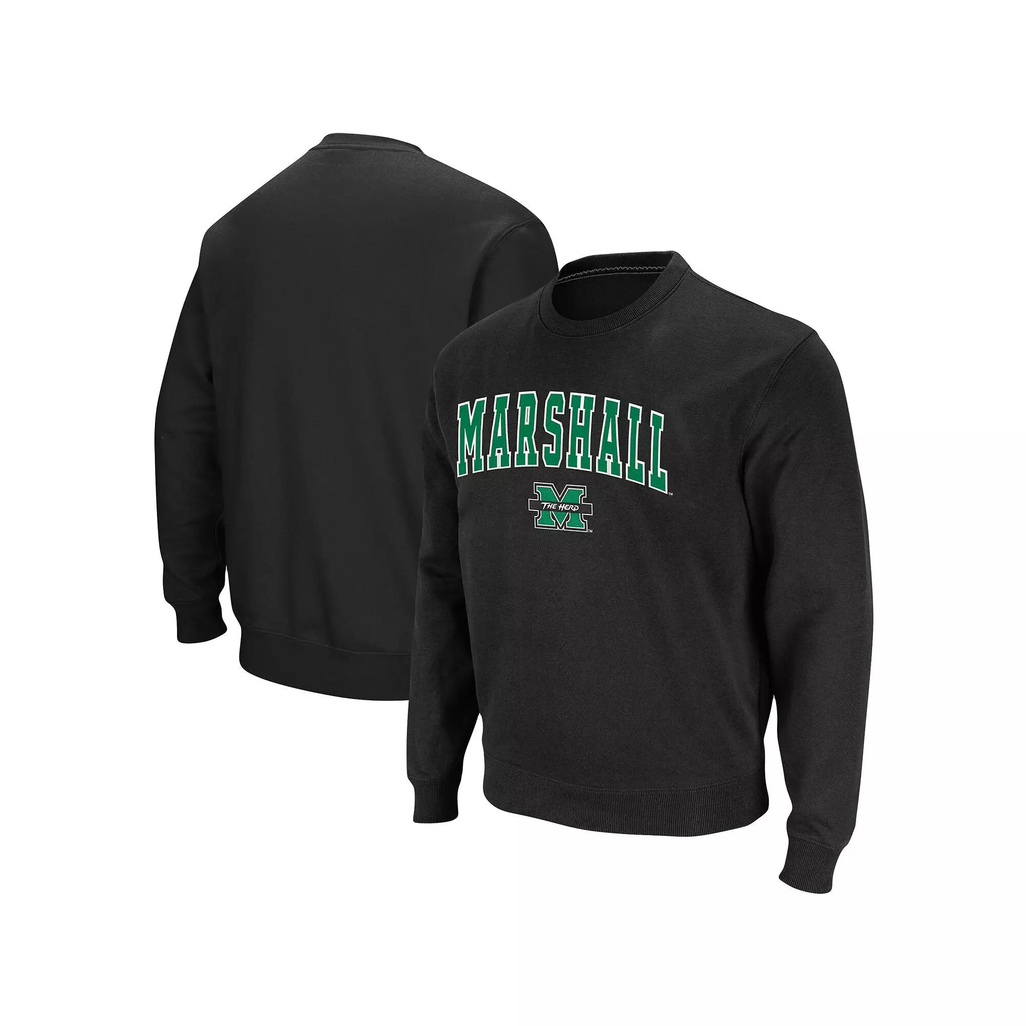 Men's Colosseum Black Marshall Thundering Herd Arch & Logo Tackle Twill Pullover Sweatshirt,  Product Image