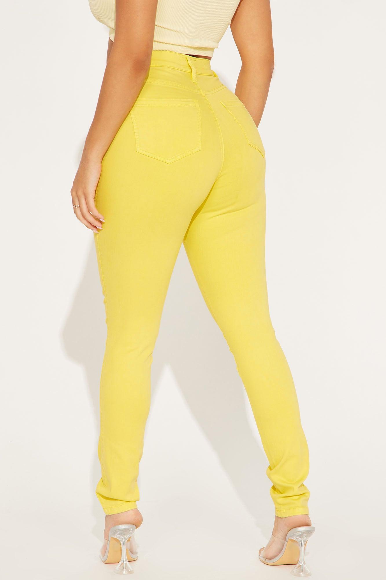 Classic Color High Waist Skinny Jeans - Yellow Product Image