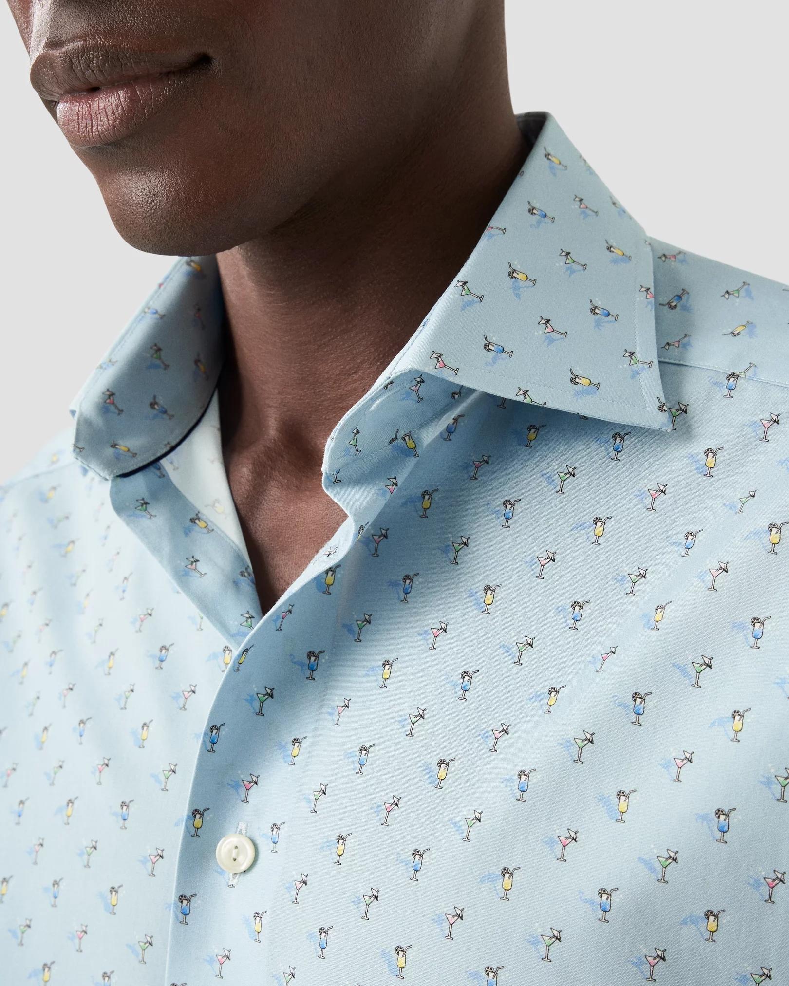 Eton Slim Fit Blue Dress Shirt with Cocktail Print Product Image