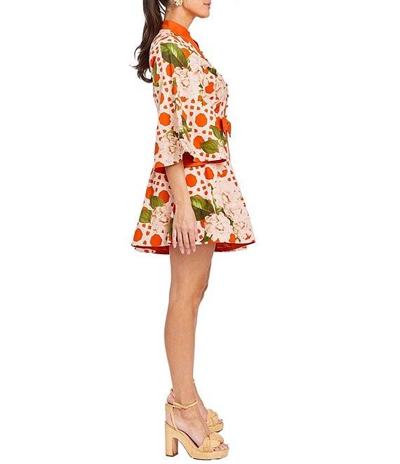 Mestiza New York Carmen Linen Dotted Floral Print Mandarin Collar 3/4 Full Sleeve Mini A-Line Dress Product Image
