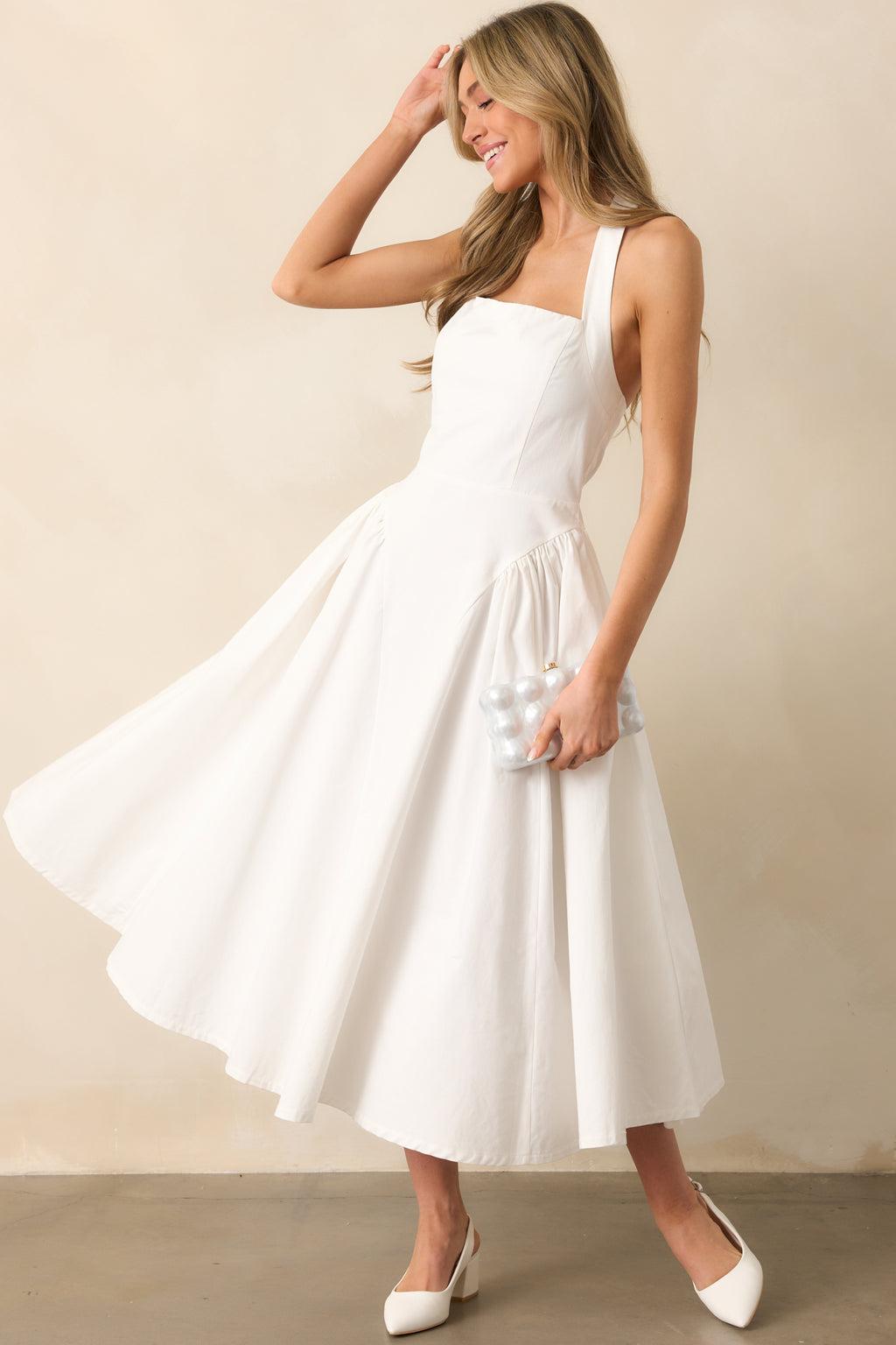 The Sweetest Thing White Cotton Halter Drop Waist Maxi Dress Product Image