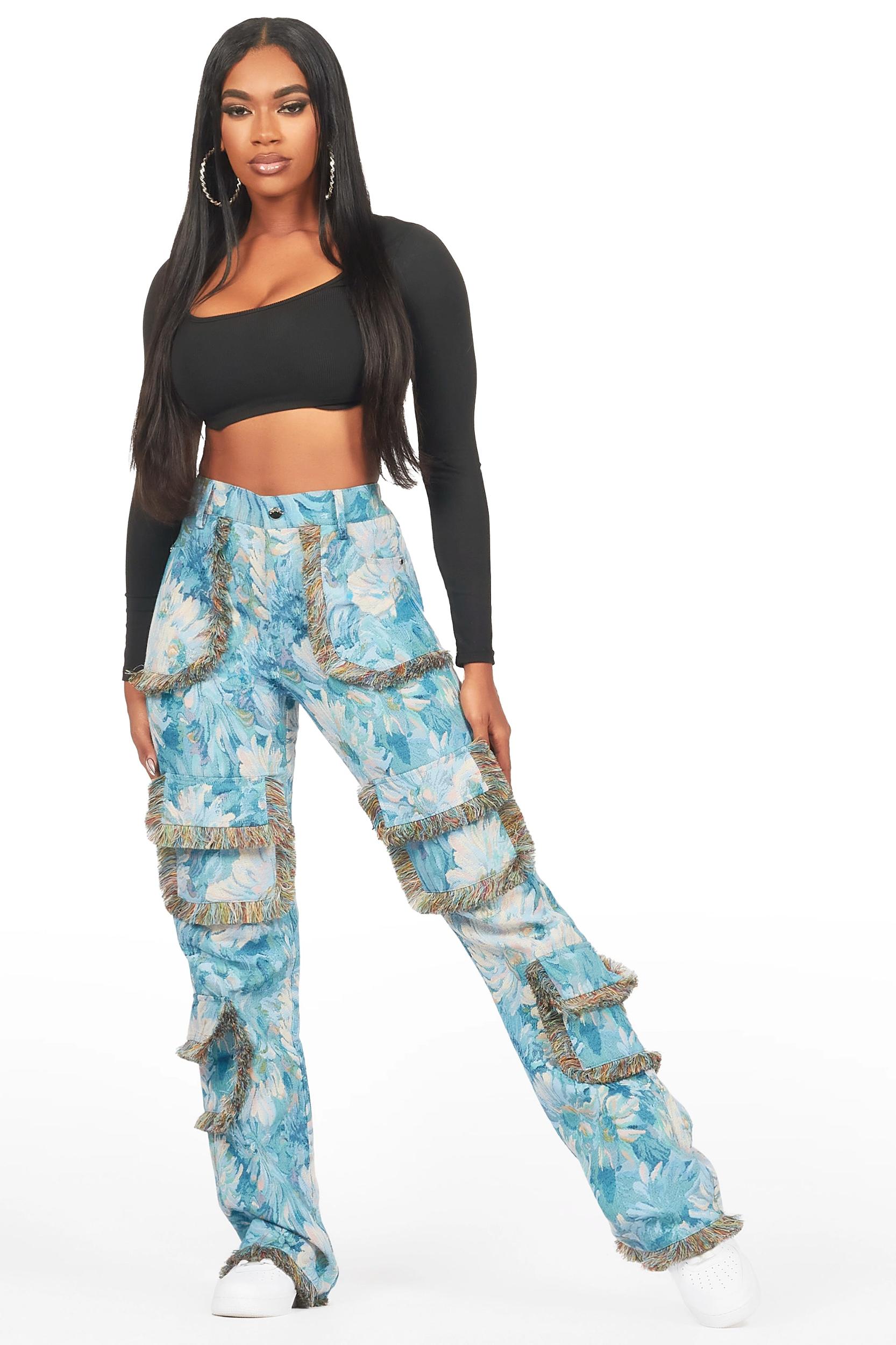 Takecia Blue Tapestry Stacked Pant Female Product Image