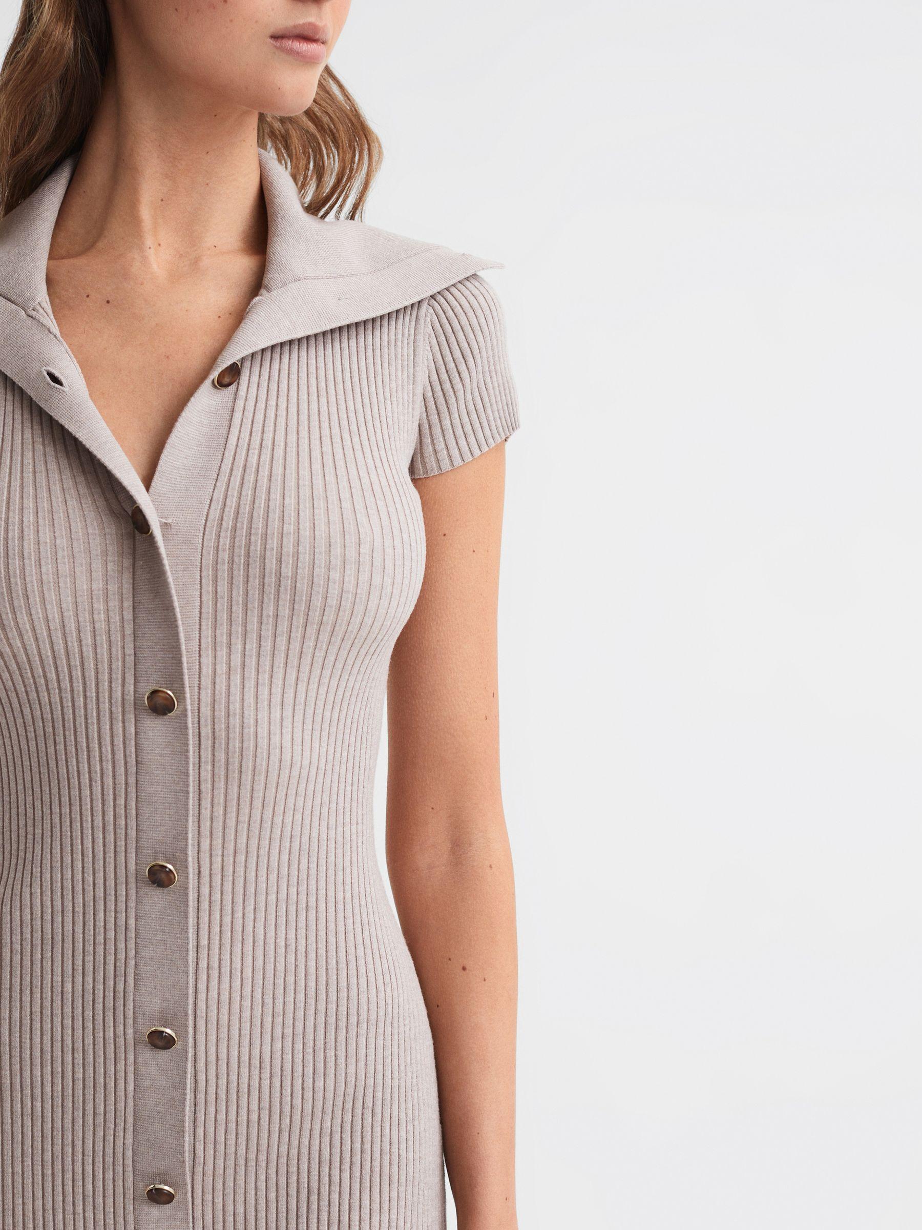 Knitted Ribbed Midi Dress in Neutral Product Image