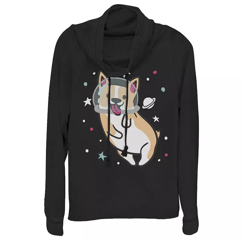 Juniors' Space Corgi Cowlneck Graphic Lightweight Long Sleeve, Girl's,  Product Image