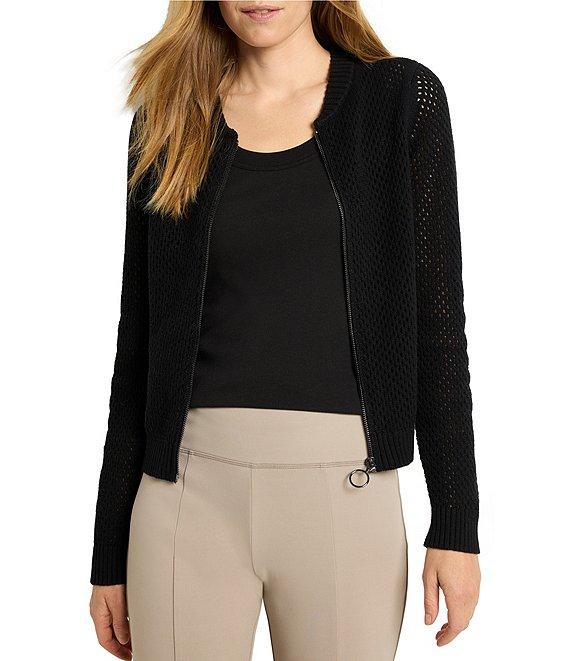 NIC + ZOE Knit Mesh Round Neck Long Sleeve Jacket Product Image