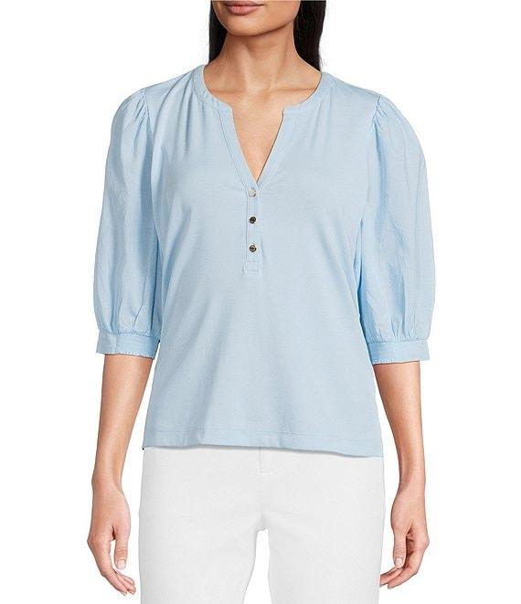 Lilly Pulitzer Ronson Split V -Neck Elbow Puff Sleeve Top Product Image