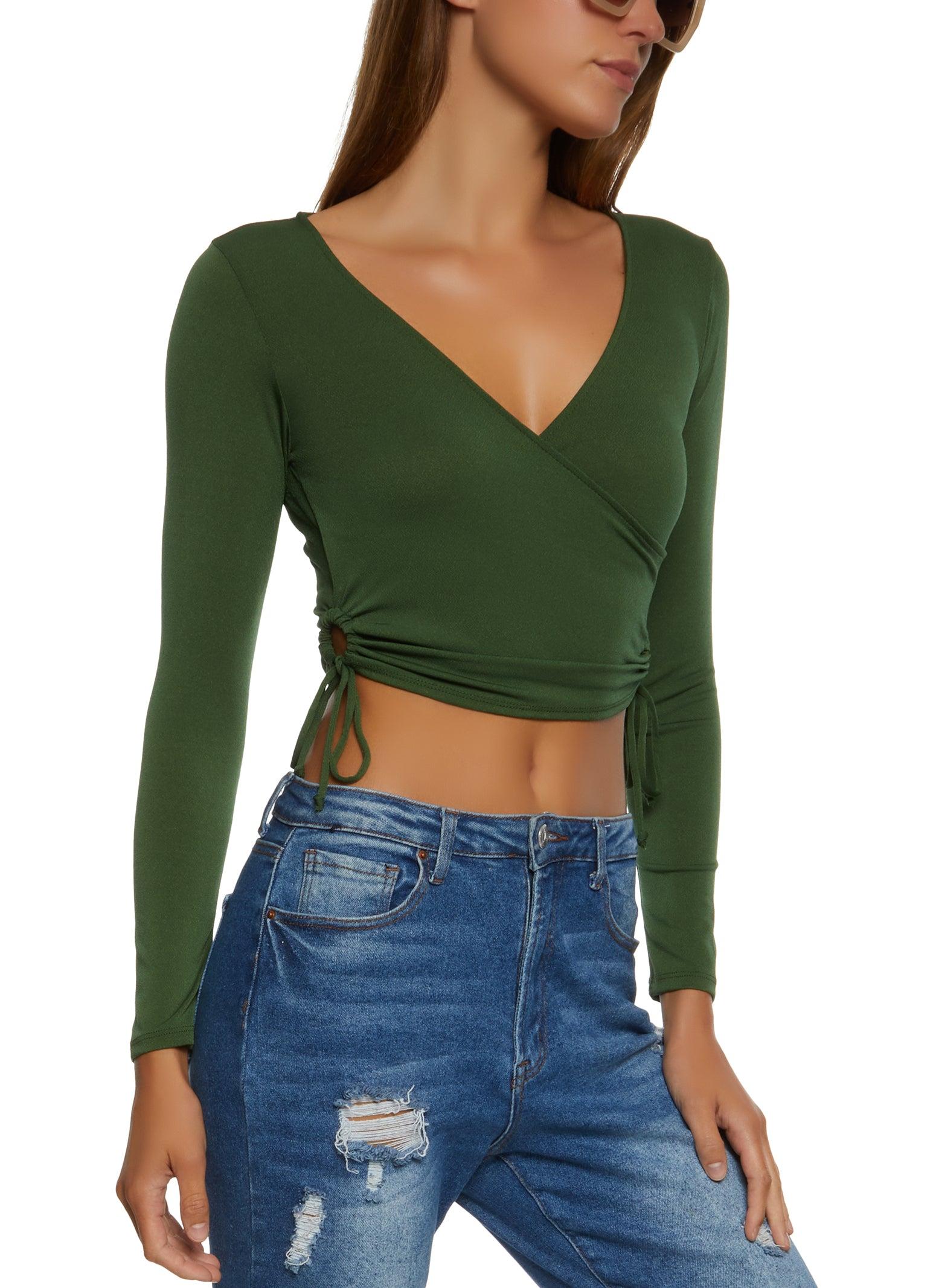 Womens Keyhole Side Faux Wrap Crop Top Product Image