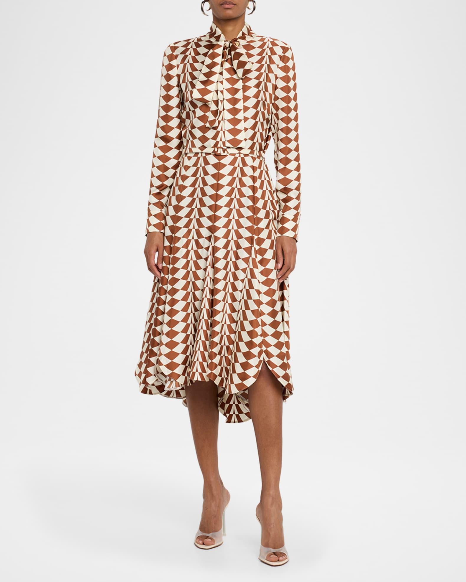 Geo Silk Twill Long-Sleeve Midi Shirtdress Product Image