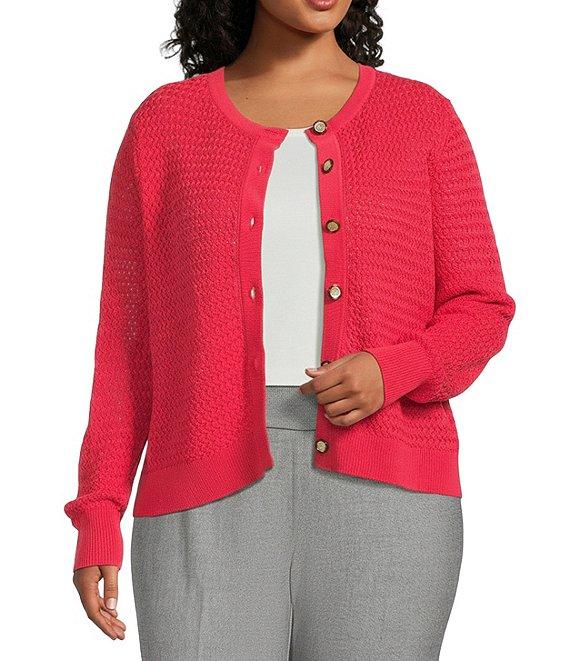 Investments Plus Size Charlotte Crew Neck Long Sleeve Button Front Cardigan Product Image
