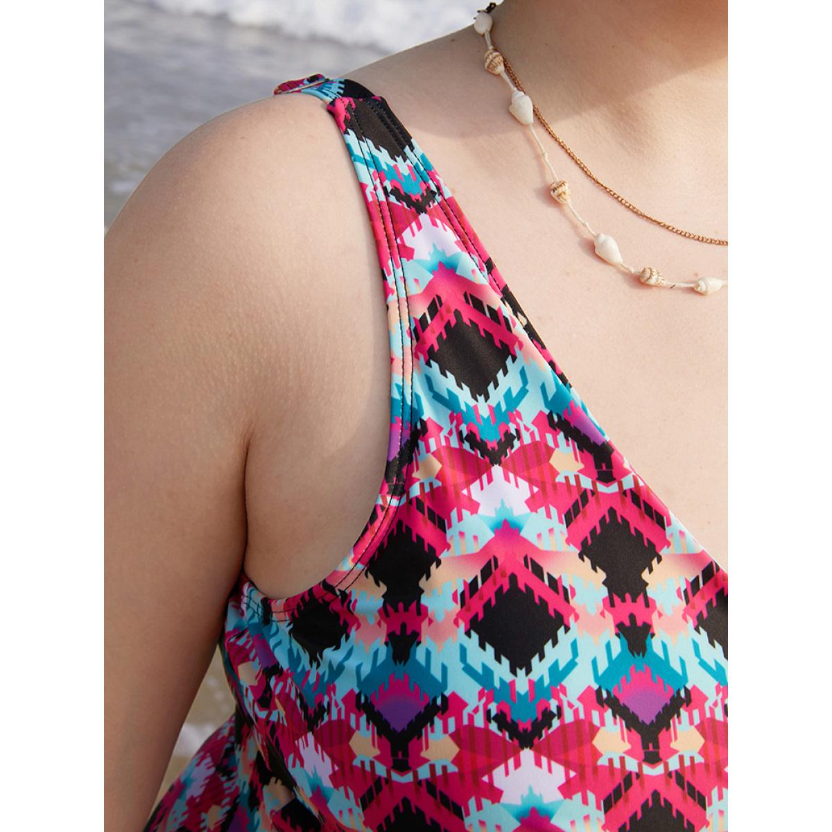 Plus Size Geometric Print Cut Out Twist Front One Piece Swimsuit Women's Swimwear Multicolor Vacation Adjustable Straps Curve Bathing Suits High stretch One Pieces BloomChic 26/4X Product Image