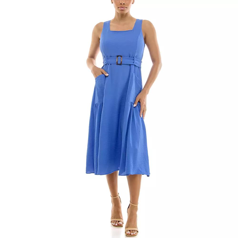 Women's Nina Leonard Square Neck Self Sash Dress,  Product Image