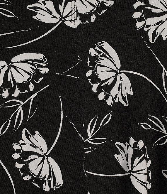 Intro Petite Size Knit Jersey Floral Print Scoop Neck 3/4 Sleeve Flare Hem Top Product Image