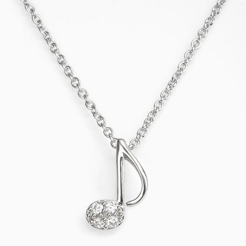 Sophie Miller Sterling Silver Cubic Zirconia Music Note Pendant, Womens White Product Image