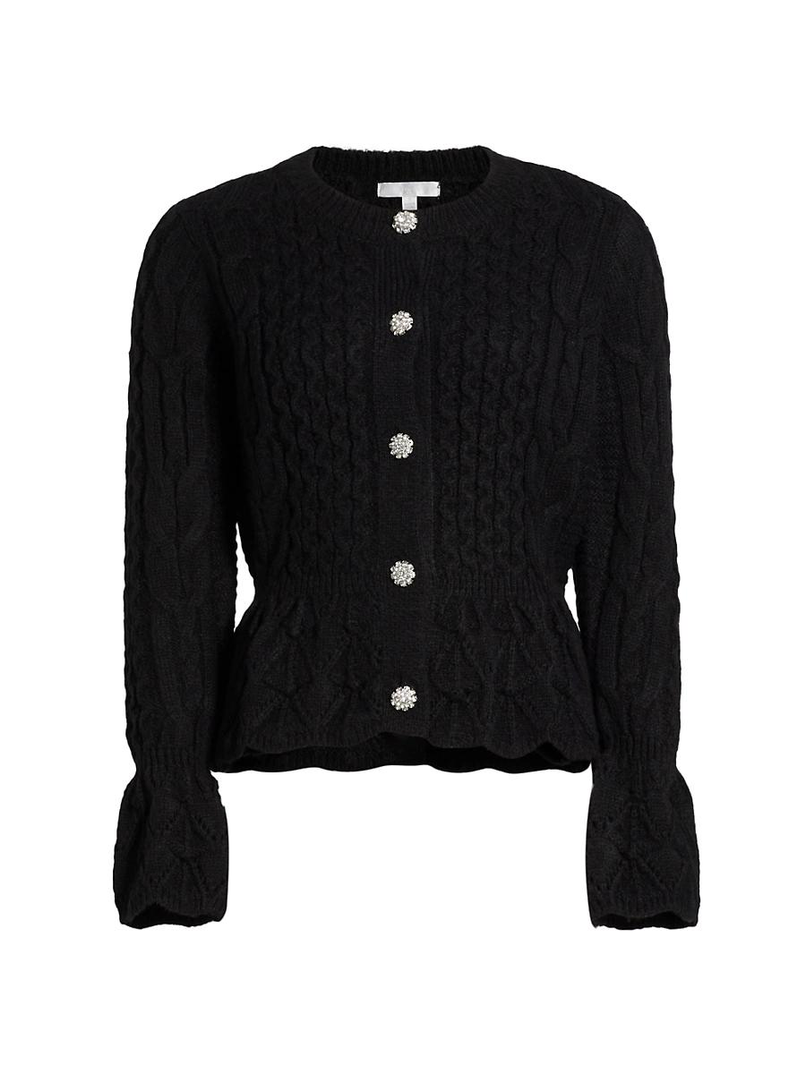 Womens Cable-Knit Crewneck Cardigan Product Image