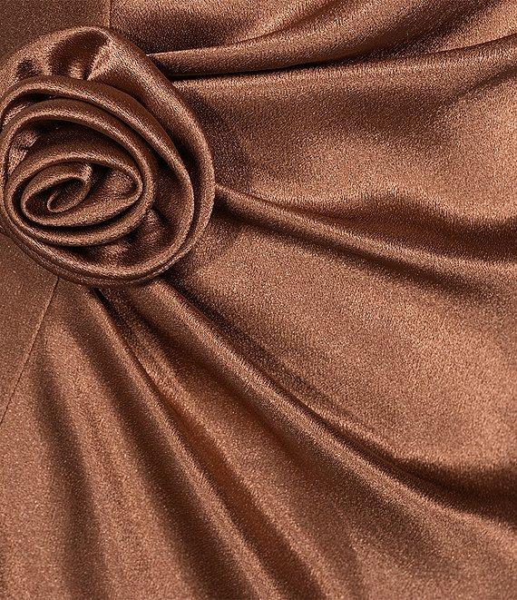 Gianni Bini Cheyanne Satin 3D Rosettes Cutout Round Neck Sleeveless Ruched Slip Maxi Dress Product Image