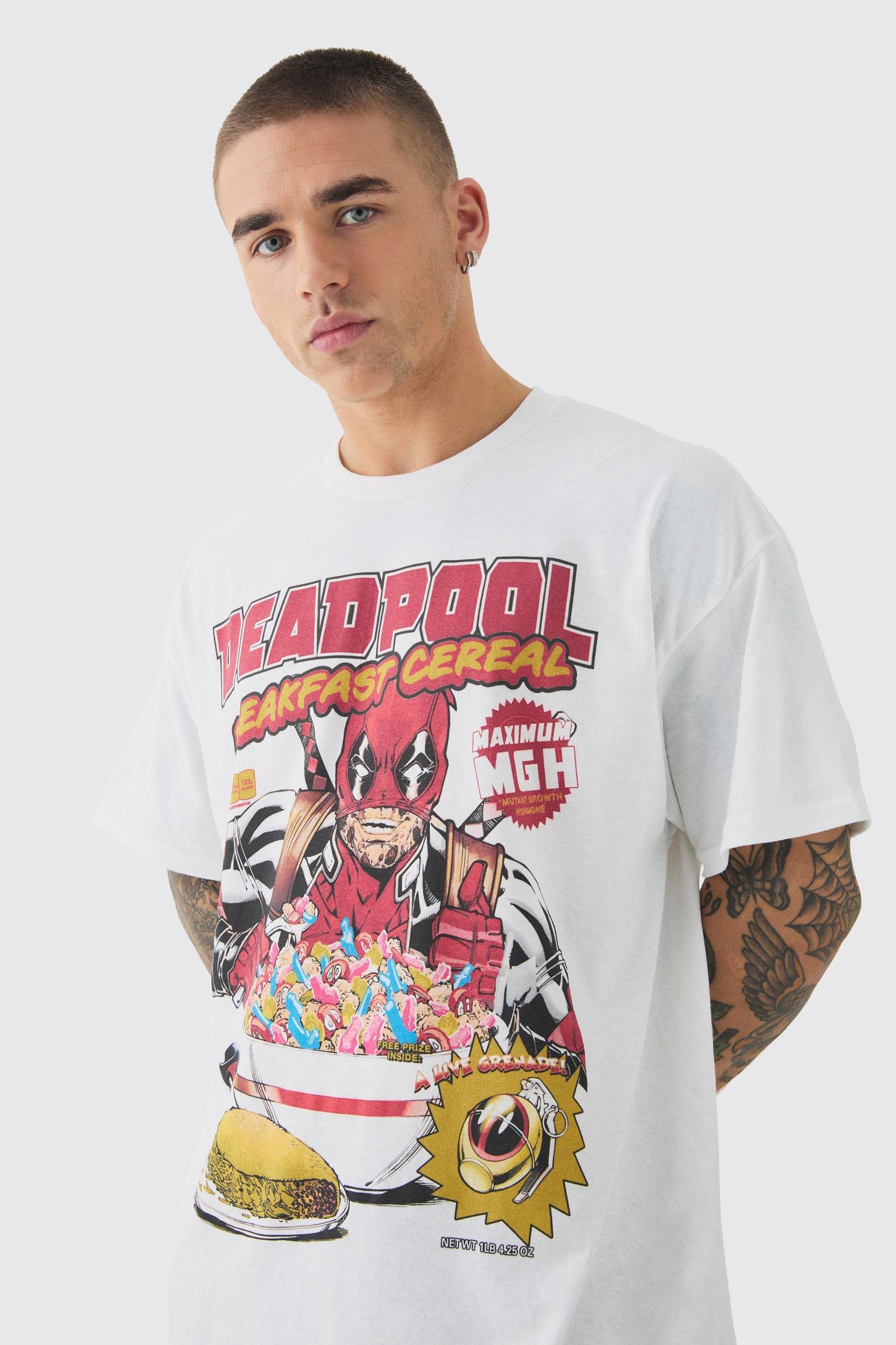 Oversized Deadpool Cereal License Print T-shirt | boohooMAN USA Product Image