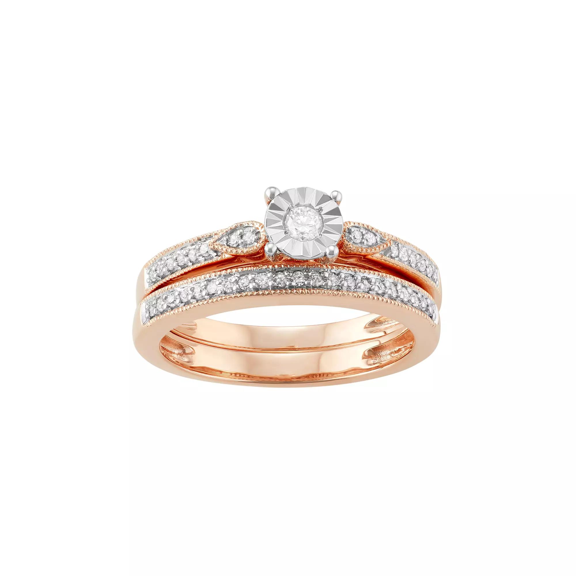 10k Rose Gold 1/4 Carat T.W. Diamond Engagement Ring Set, Women's, Size: 9, 10k Rgold Product Image