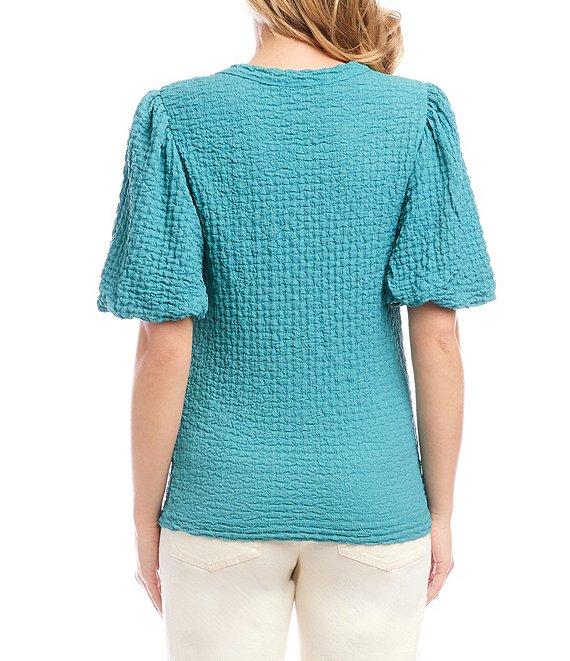 Karen Kane Crew Neck Short Bubble Puff Sleeve Textured Top Product Image