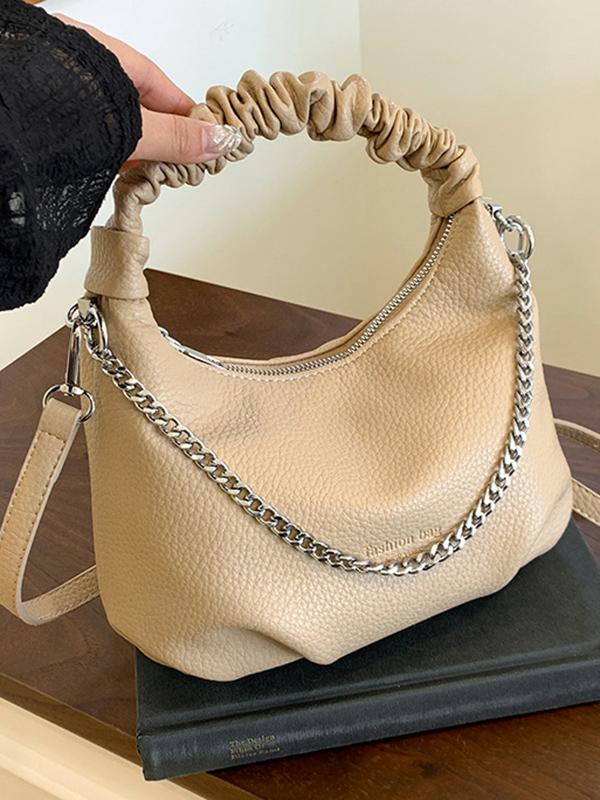 Chains Pleated Solid Color Zipper Crossbody Bags Handbags Product Image
