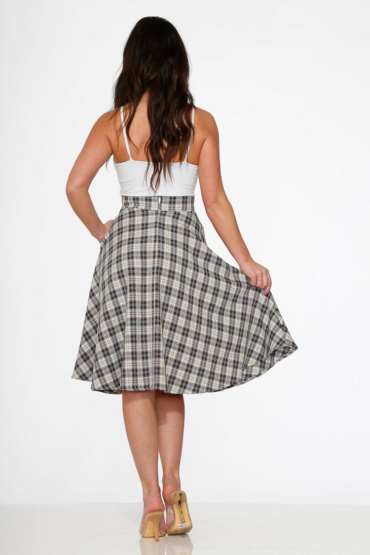 White & Brown Plaid Swing Skirt Product Image
