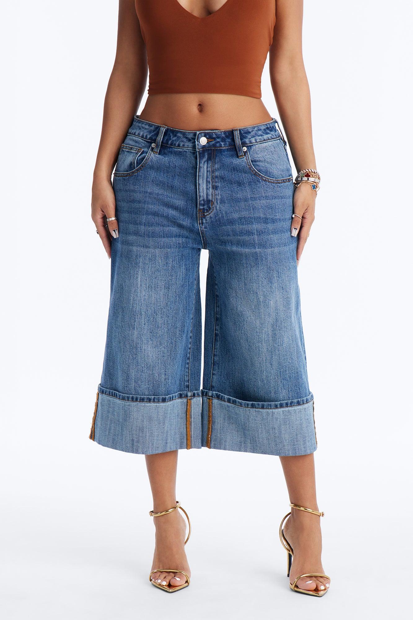 It's Clear To See Wide Leg Culotte Jeans - Dark Wash Female Product Image