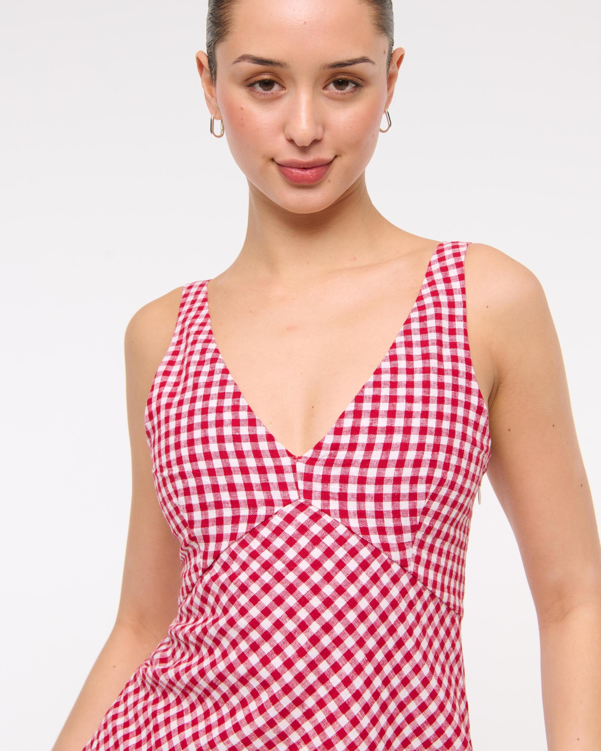 V-Neck Linen-Blend Mini Dress Product Image