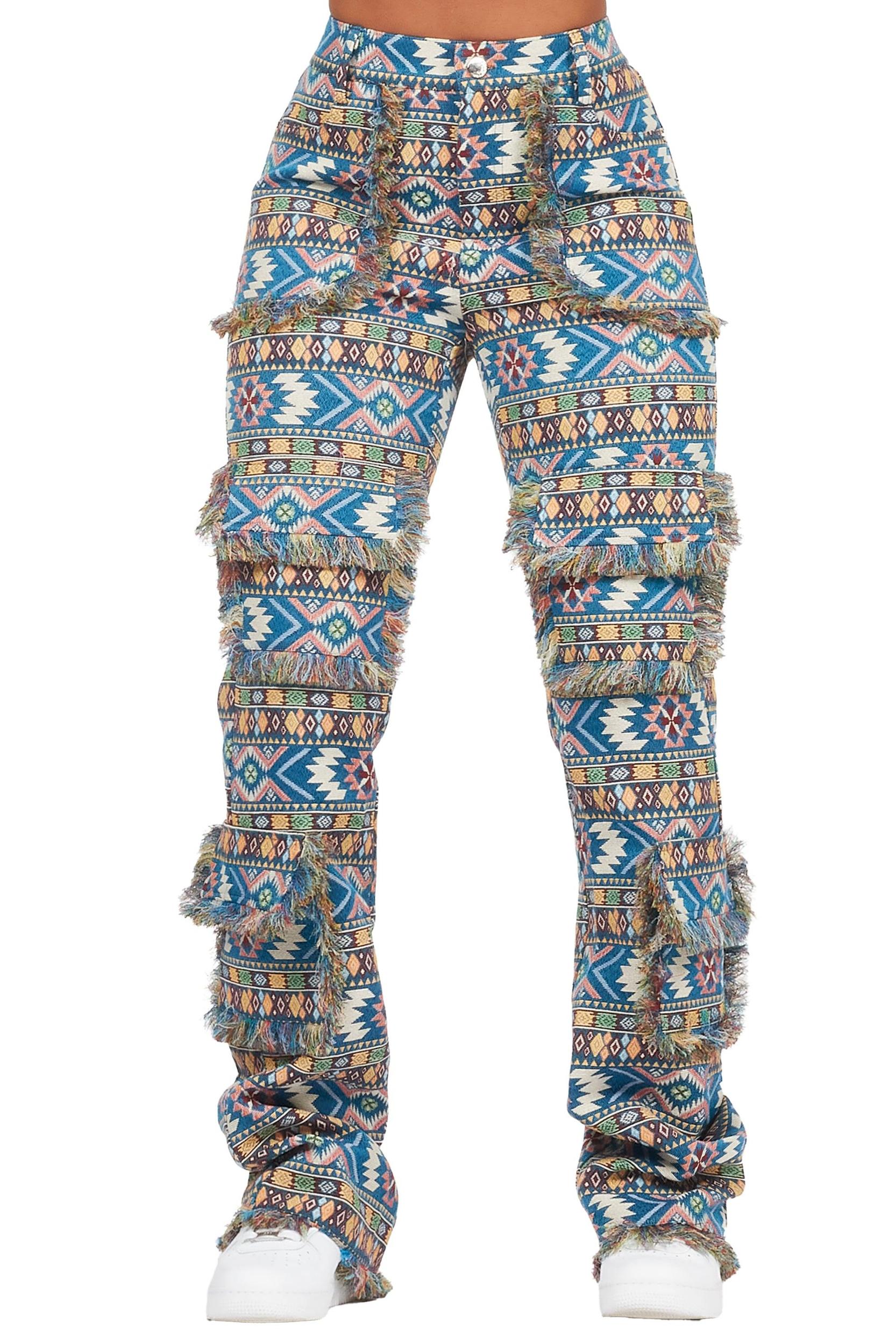 Ferlanda Blue Cargo Tapestry Stacked Pant Female Product Image