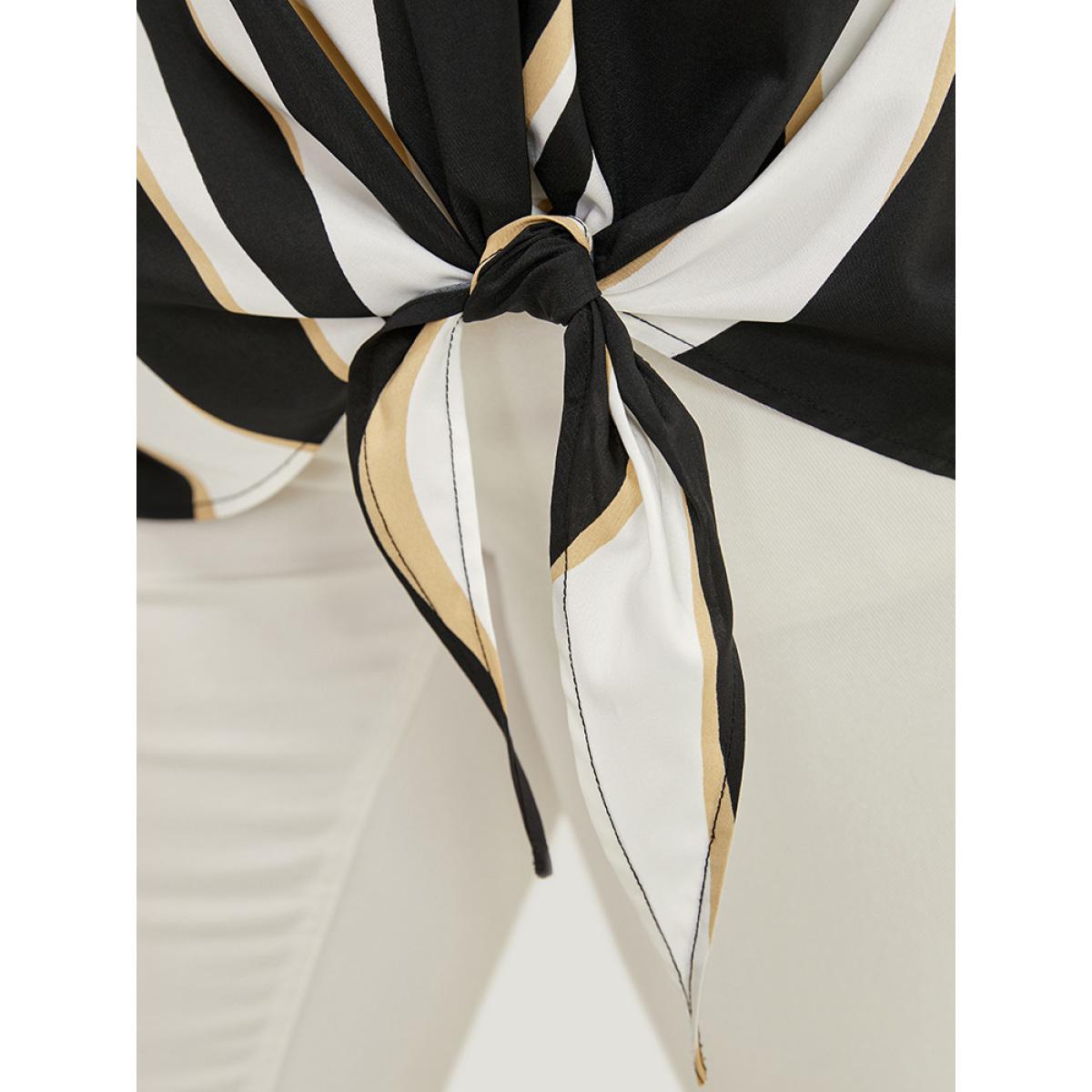 Plus Size Multicolor Geometric Contrast Batwing Sleeve Knot Hem Blouse Women Office Short sleeve Round Neck Dailywear Blouses BloomChic 22-24/3X Product Image