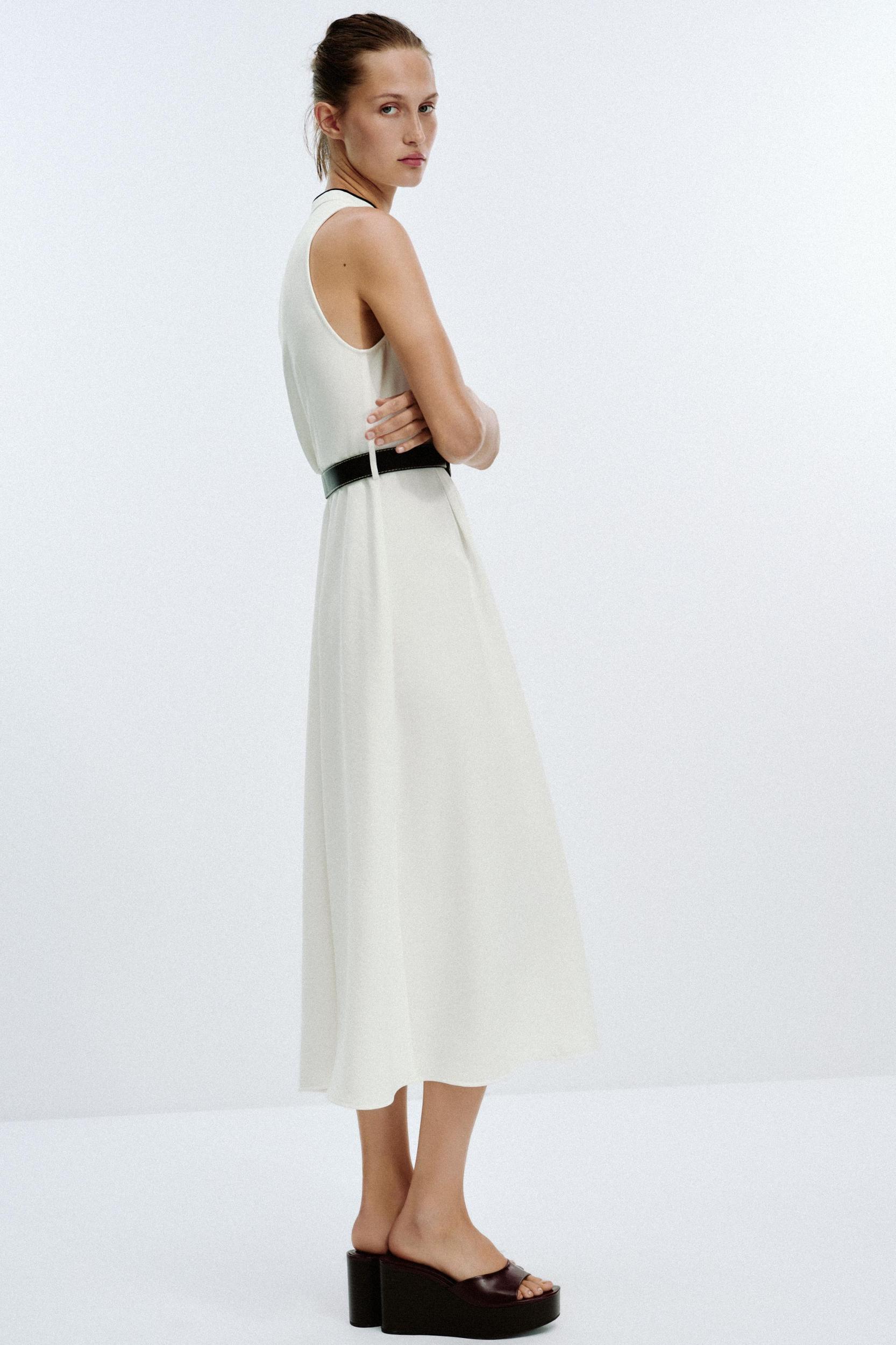 BELTED CONTRAST TRIM MIDI DRESS Product Image