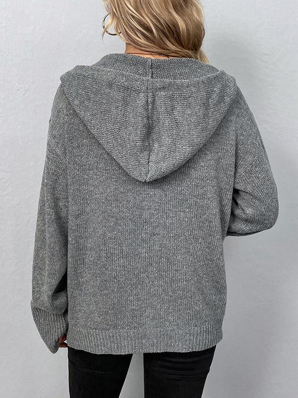 Wrap Buttoned Hooded Solid Color Cardigan Product Image