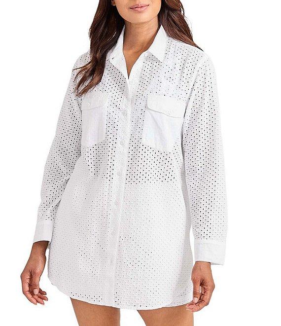 Tommy Bahama Organic Cotton Eyelet Cove Elastic Drawstring Waist Pull-On Short Swim Cover-Up Product Image