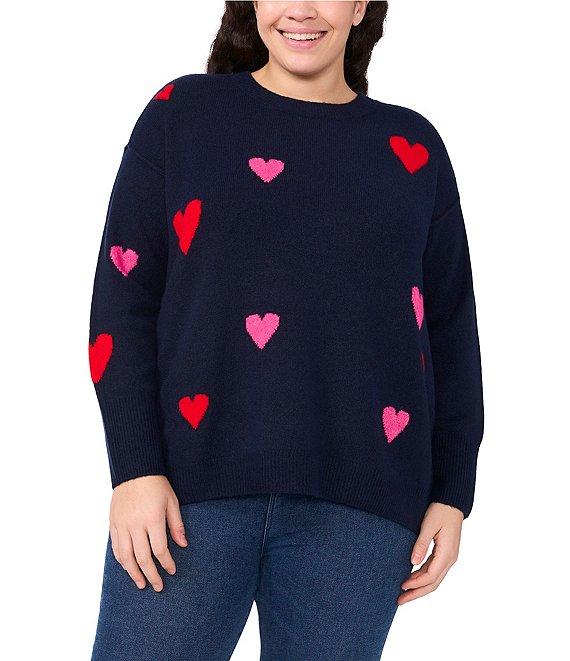 CeCe Plus Size Crew Neck Long Sleeve Heart Sweater Product Image