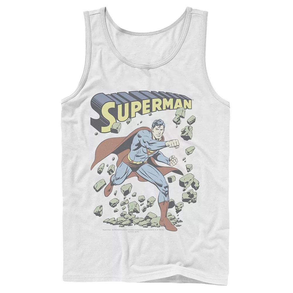 Men's DC Comics Superman With Rocks Vintage Poster Tank Top,  Product Image