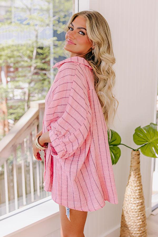 Sea Breeze Oversized Button Up in Pink Product Image