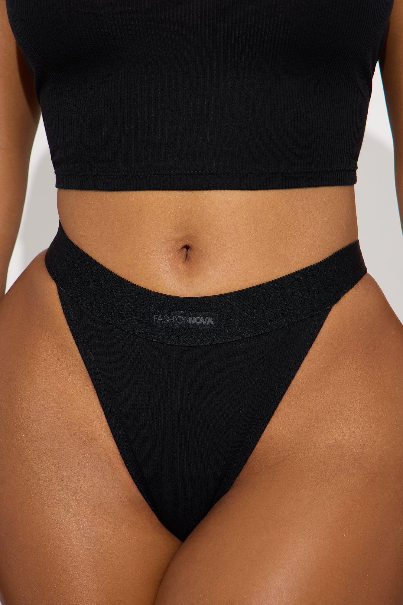 FN Mood T-Shirt And Thong 2 Piece Cotton Set - Black Female Product Image
