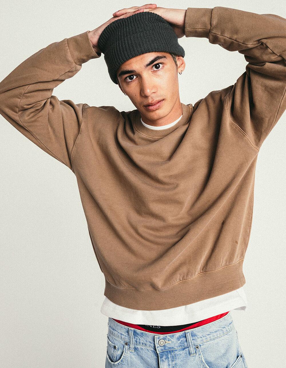 RSQ Mens Washed Oversized Crewneck Sweatshirt - TAN Product Image