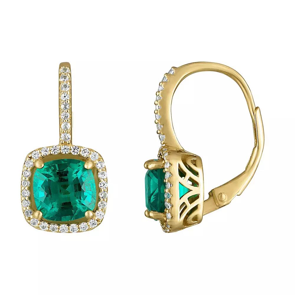 Designs by Gioelli 14k Gold Over Silver Gemstone Drop Earrings with Lab-Created White Sapphire Halo & Diamond Accents, Women's, Cr Red Product Image