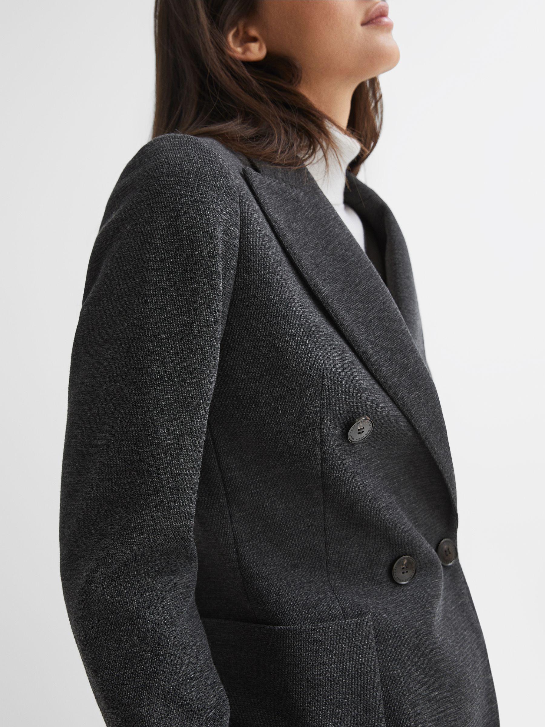 Double Breasted Wool Blend Suit Blazer in Grey Melange Product Image