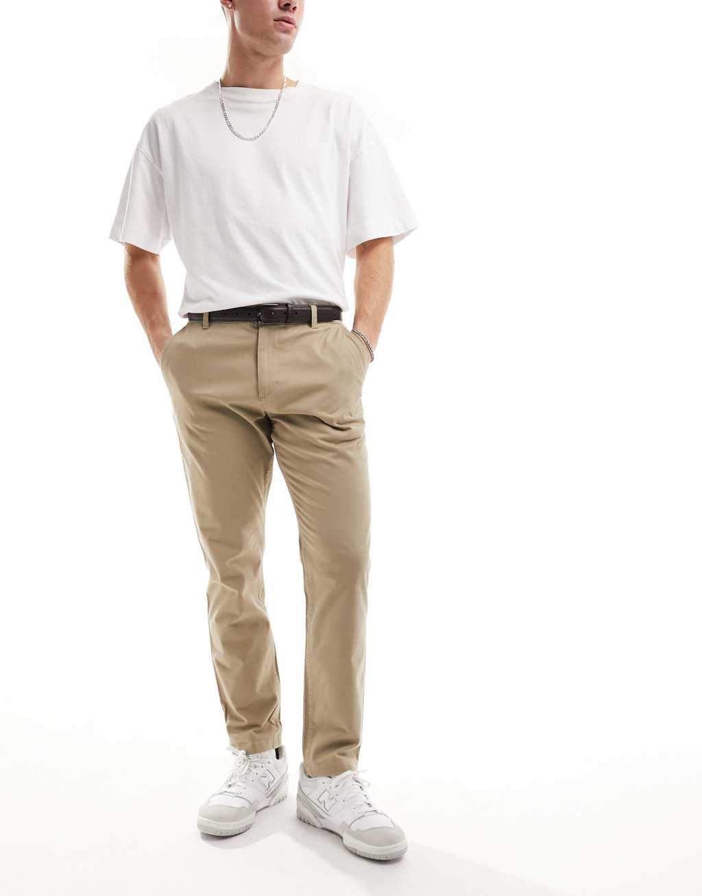 Selected Homme Bill slim fit chino pants in beige Product Image