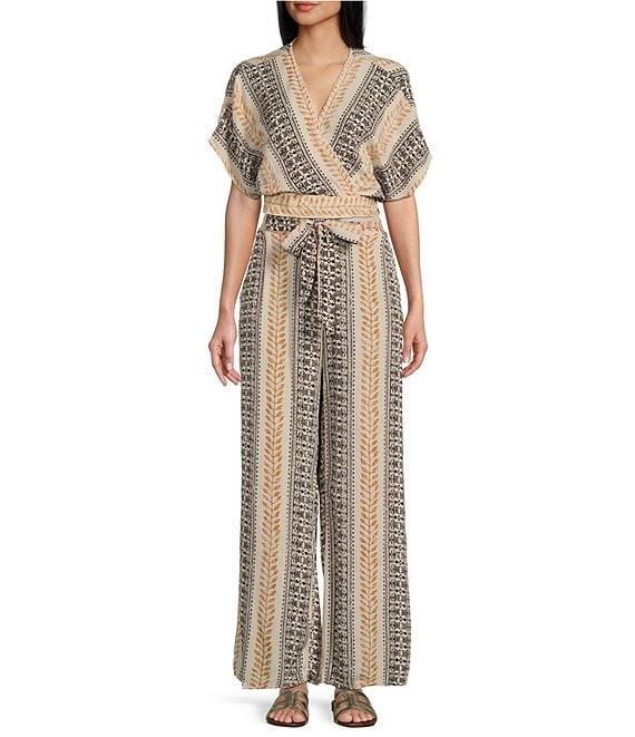 Angie Printed Surplus V-Neck Flutter Sleeve Wrap Cropped Top Product Image