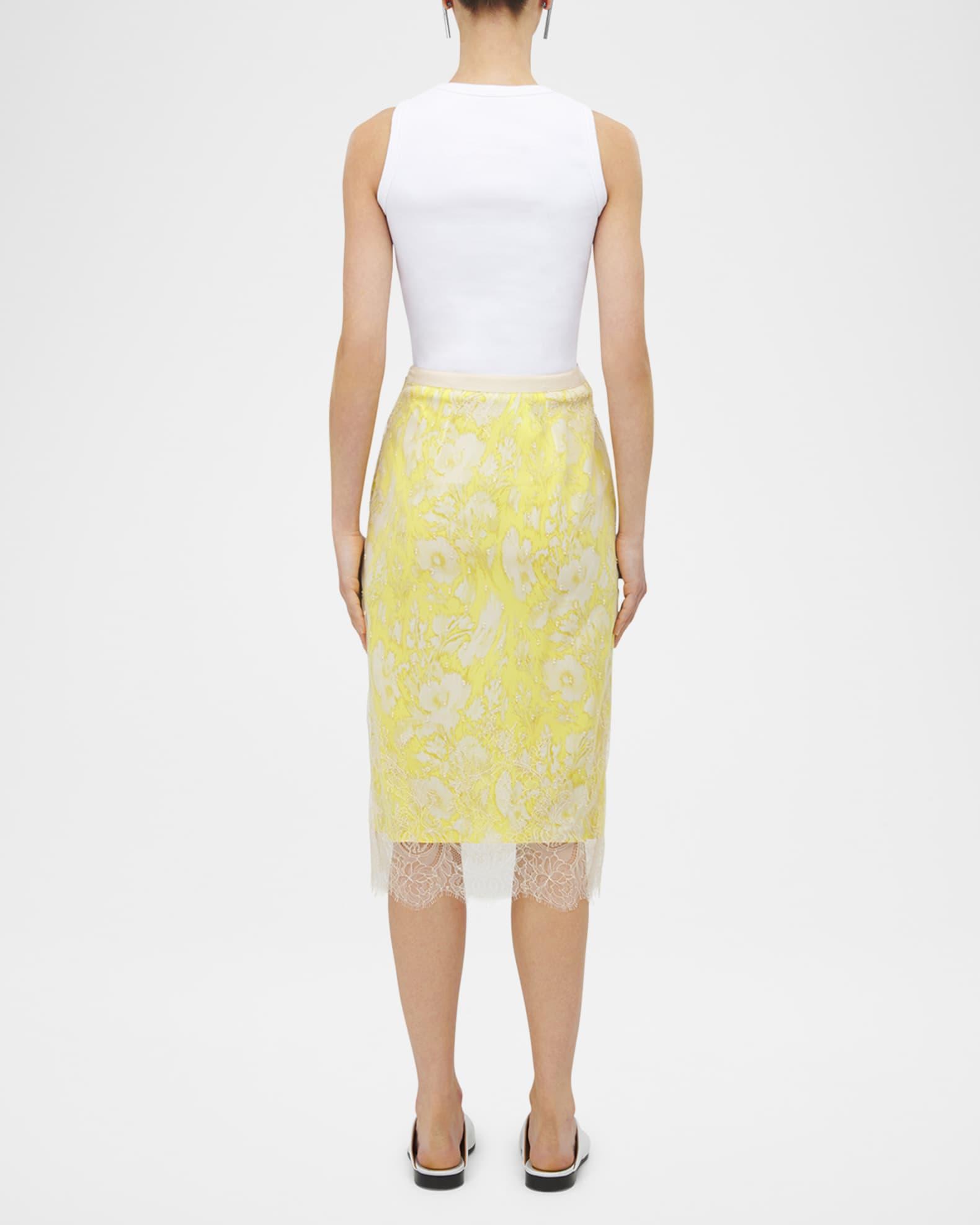 Floral Satin Lace-Trim Midi Slip Skirt Product Image