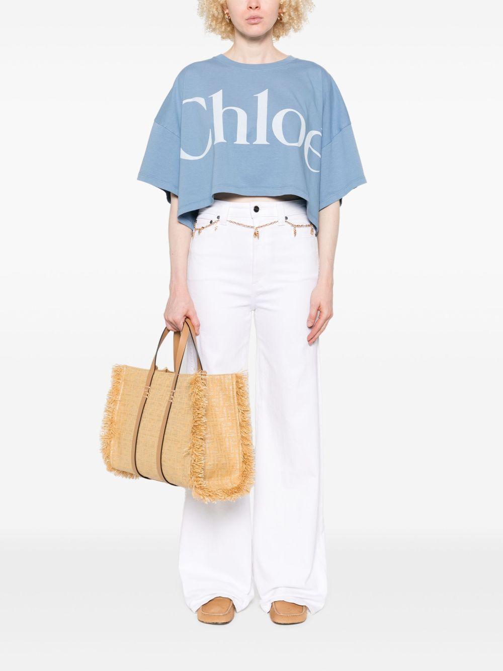 CHLOÉ Women Light Blue Jersey Cropped Logo T-shirt Product Image