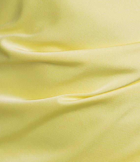 Gianni Bini Peyton Ruched Satin Cowl Halter Neck Sleeveless Open Back Detail Asymmetrical Hem Mini Sheath Dress Product Image