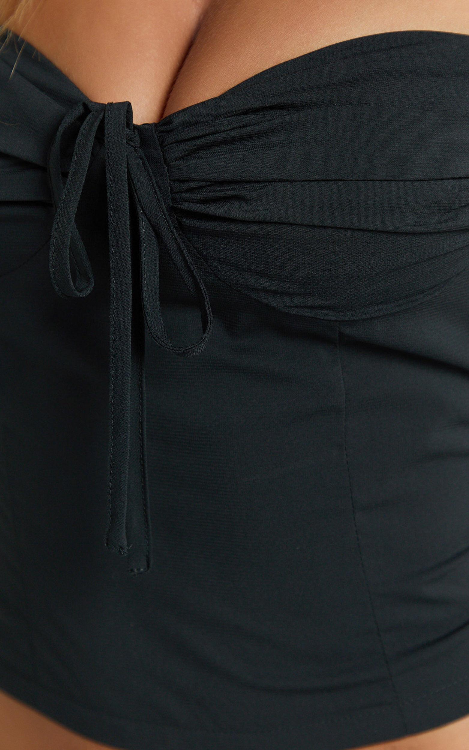 Clare Top - Gathered Front Bow Strappy Crop Top in Black Product Image