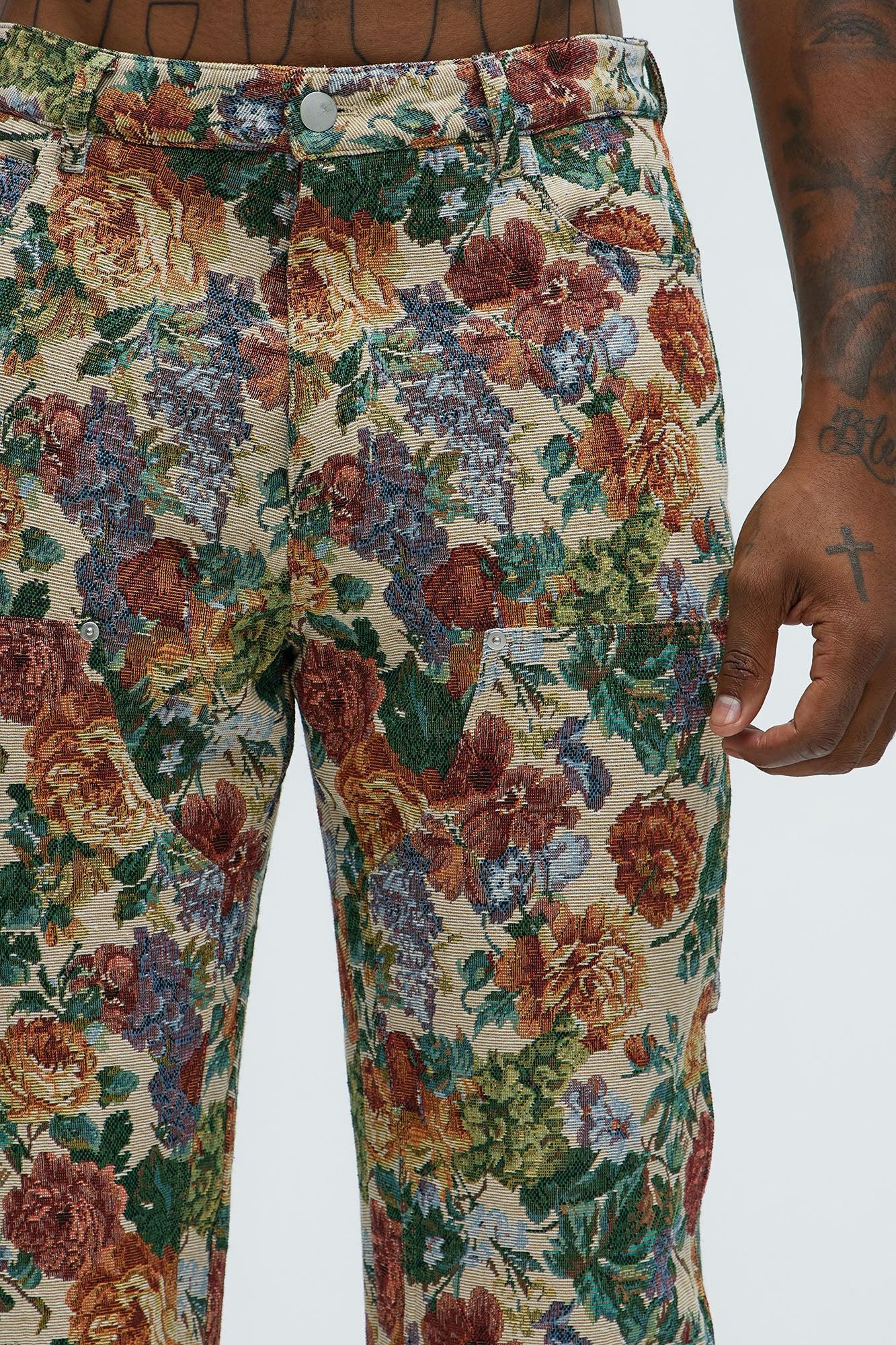Bellevue Flared Tapestry Carpenter Pants - Green/combo Product Image