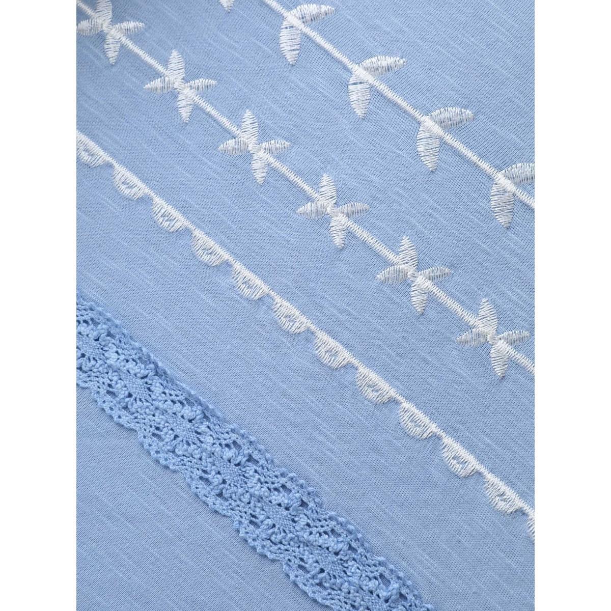 Plus Size Embroidered Lace Spliced Solid T-Shirt LightBlue Women Woven ribbon&lace trim Round Neck Everyday-Casual T-shirts BloomChic 30/6X Product Image