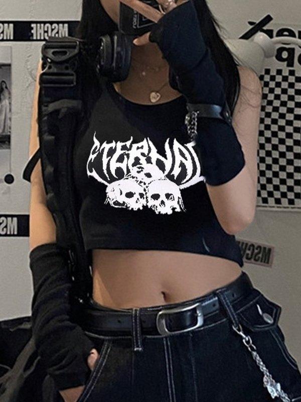 Skull Graphic Cropped Tank Top Product Image